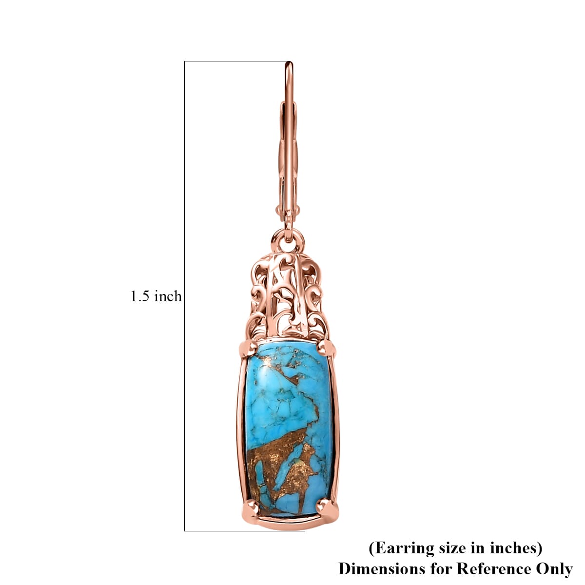 EverTrue Matrix Chestnut Brine Turquoise 6.60 ctw Solitaire Lever Back Earrings in 14K Rose Gold Over Copper with Magnet image number 5