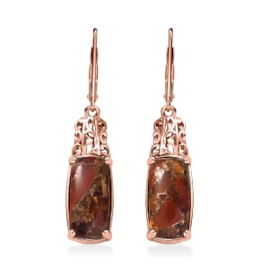 Ever True Matrix Fire Opal 5.80 ctw Solitaire Lever Back Earrings in 14K Rose Gold Over Copper with Magnet