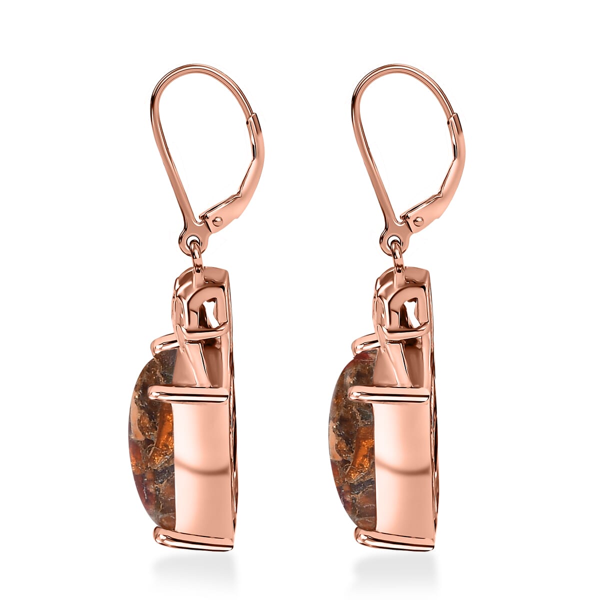 EverTrue Matrix Fire Opal 5.80 ctw Solitaire Lever Back Earrings in 14K Rose Gold Over Copper with Magnet image number 3