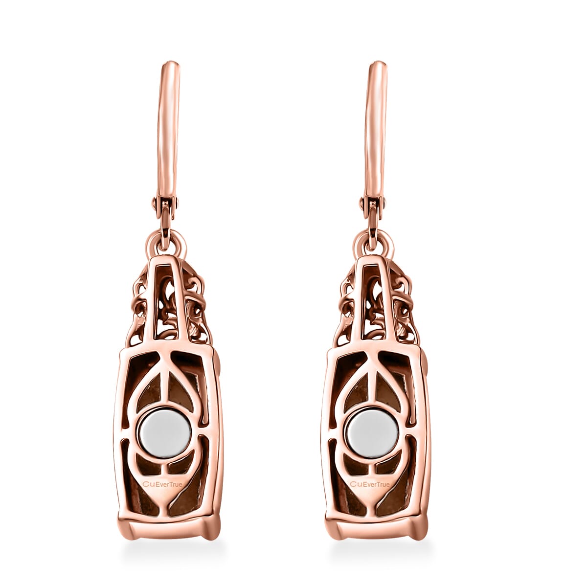 EverTrue Matrix Fire Opal 5.80 ctw Solitaire Lever Back Earrings in 14K Rose Gold Over Copper with Magnet image number 4