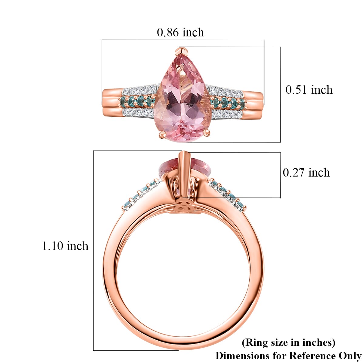 Luxoro AAA Pink Morganite, Paraiba Tourmaline and G-H I2 Diamond 2.10 ctw Ring in 14K Rose Gold (Size 5.0) 4.25 Grams image number 5