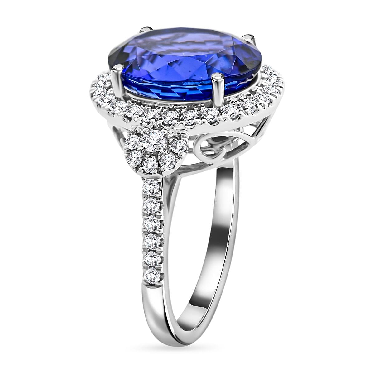 Certified & Appraised Rhapsody 950 Platinum AAAA Tanzanite and E-F VS Diamond Ring (Size 5.5) 7.35 ctw image number 3