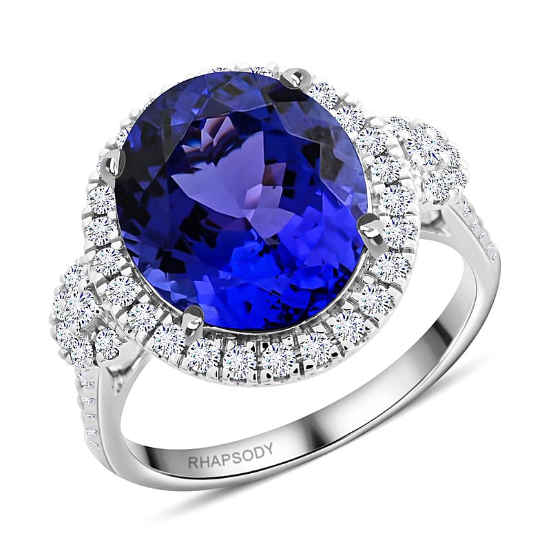Certified & Appraised Rhapsody 950 Platinum AAAA Tanzanite and E-F VS Diamond Ring (Size 12.0) 7.35 ctw