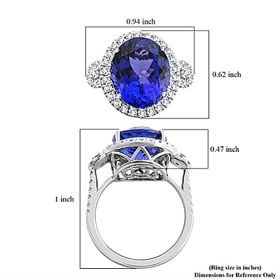 Certified & Appraised Rhapsody 950 Platinum AAAA Tanzanite and E-F VS Diamond Ring (Size 12.0) 7.35 ctw