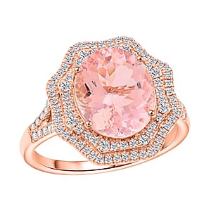 Certified & Appraised Luxoro 14K Rose Gold AAA Pink Morganite and G-H I2 Diamond Ring (Size 8.5) 4.68 Grams 4.80 ctw