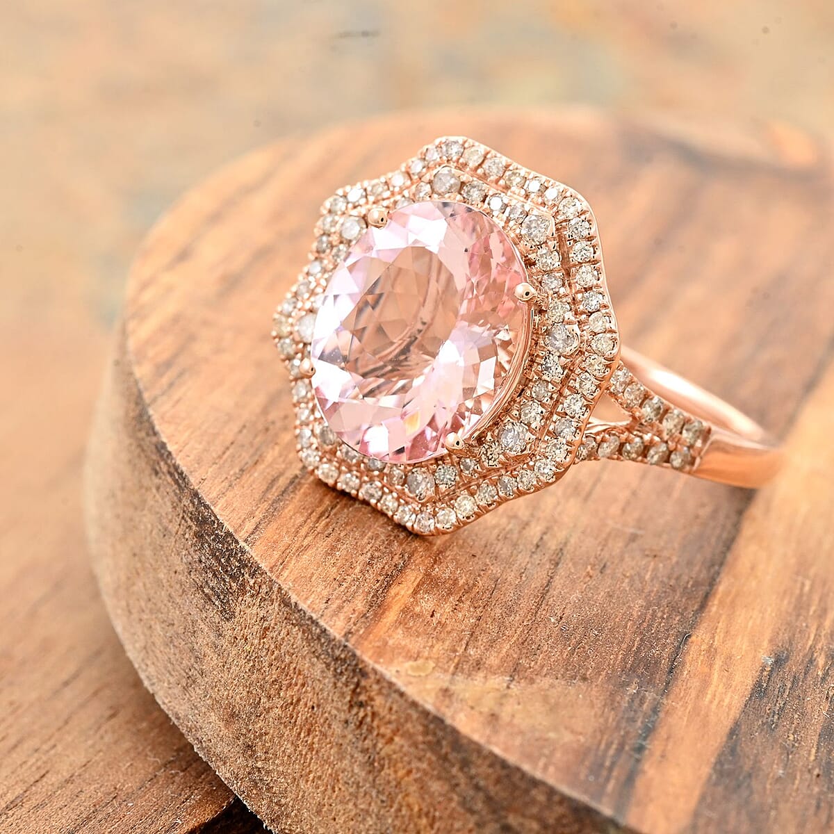 Certified & Appraised Luxoro 14K Rose Gold AAA Pink Morganite and G-H I2 Diamond Ring (Size 11.0) 4.68 Grams 4.80 ctw image number 1