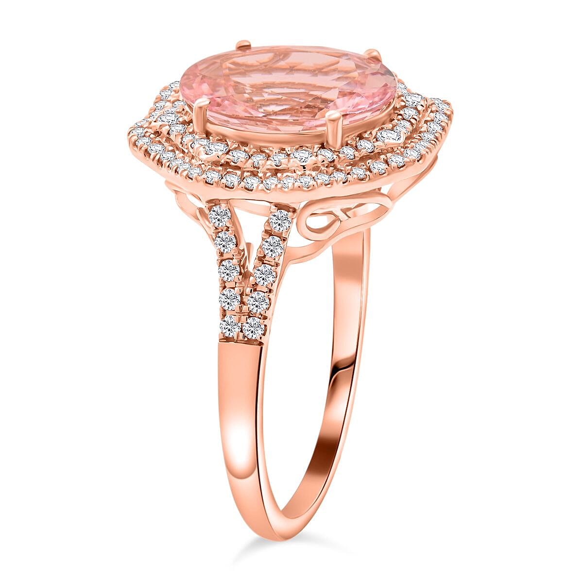 Certified & Appraised Luxoro 14K Rose Gold AAA Pink Morganite and G-H I2 Diamond Ring (Size 11.0) 4.68 Grams 4.80 ctw image number 3