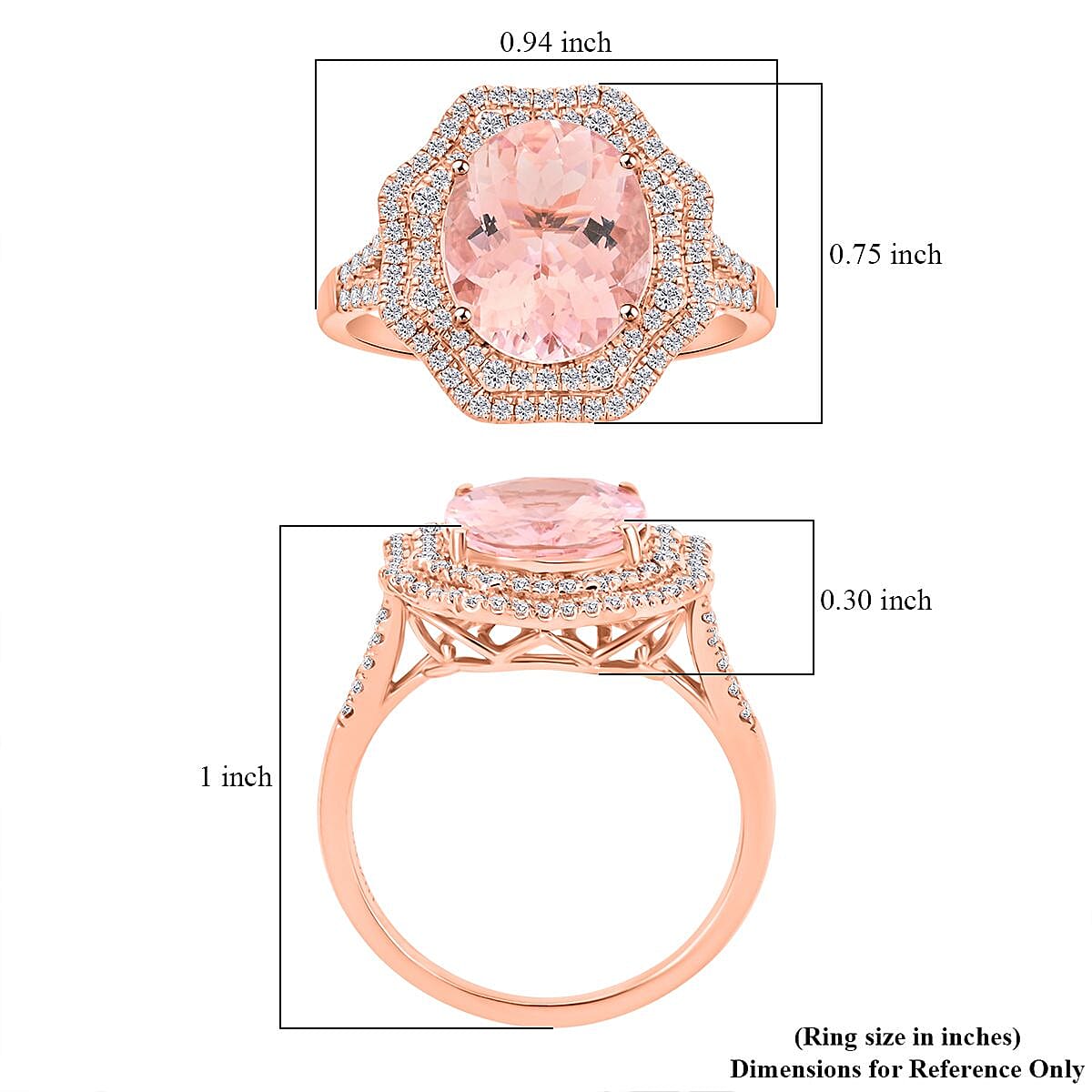 Certified & Appraised Luxoro 14K Rose Gold AAA Pink Morganite and G-H I2 Diamond Ring (Size 11.0) 4.68 Grams 4.80 ctw image number 4