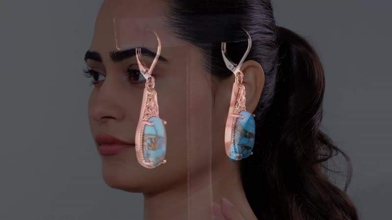 Matrix Chestnut Brine Turquoise 6.70 ctw Solitaire Lever Back Earrings in 14K RG Over Copper with Magnet and ION Plated RG Stainless Steel