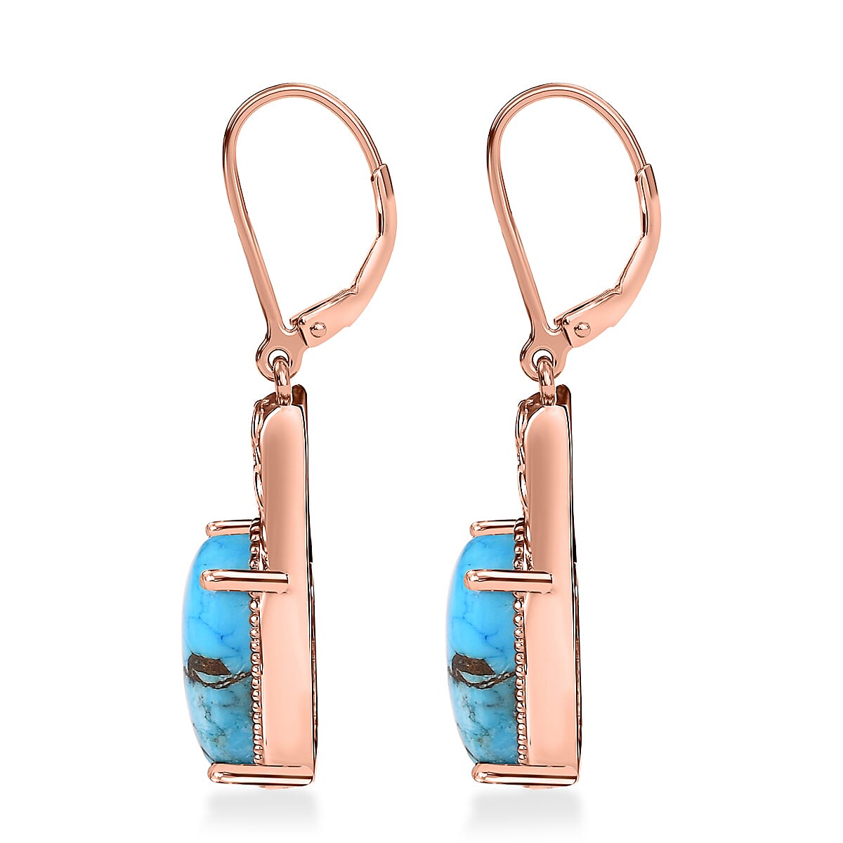 Matrix Chestnut Brine Turquoise 5.85 ctw Solitaire Lever Back Earrings in 14K RG Over Copper with Magnet and ION Plated RG Stainless Steel