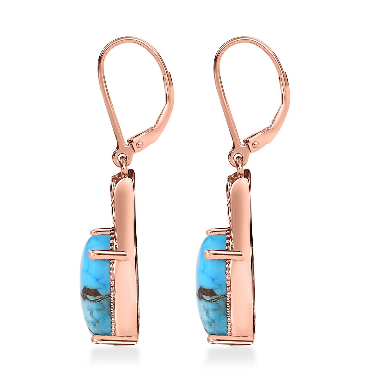 Matrix Chestnut Brine Turquoise 5.85 ctw Solitaire Lever Back Earrings in 14K RG Over Copper with Magnet and ION Plated RG Stainless Steel image number 3