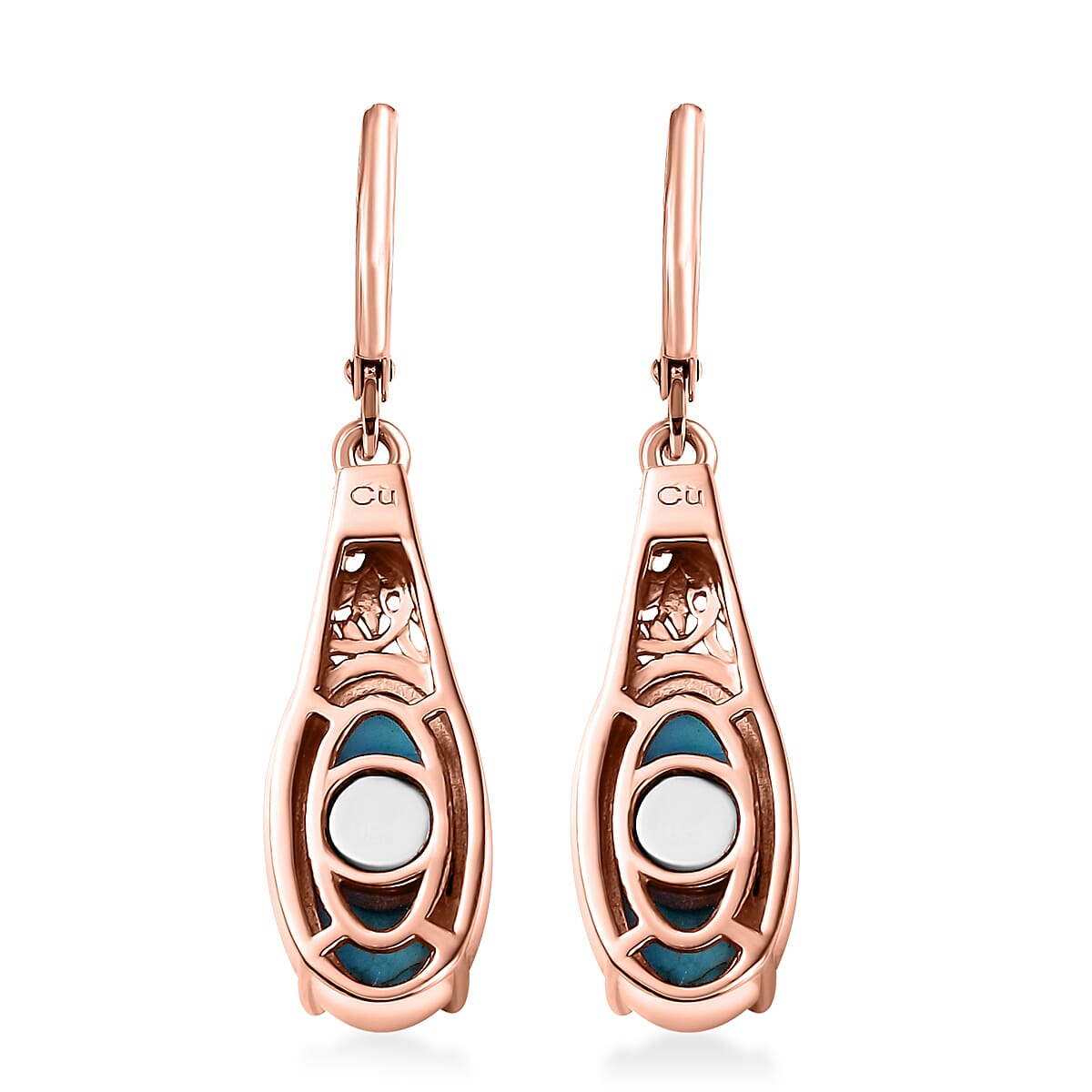 Matrix Chestnut Brine Turquoise 5.85 ctw Solitaire Lever Back Earrings in 14K RG Over Copper with Magnet and ION Plated RG Stainless Steel