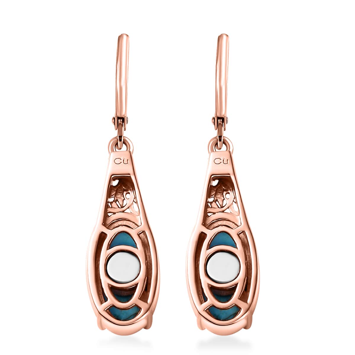 Matrix Chestnut Brine Turquoise 5.85 ctw Solitaire Lever Back Earrings in 14K RG Over Copper with Magnet and ION Plated RG Stainless Steel image number 4