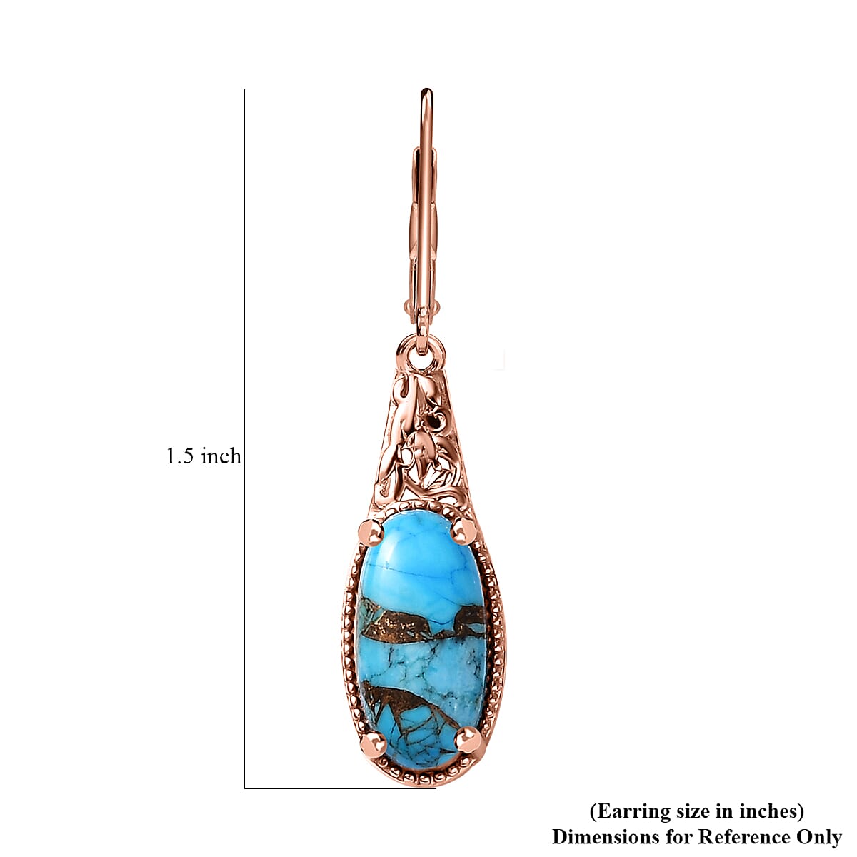 Matrix Chestnut Brine Turquoise 5.85 ctw Solitaire Lever Back Earrings in 14K RG Over Copper with Magnet and ION Plated RG Stainless Steel