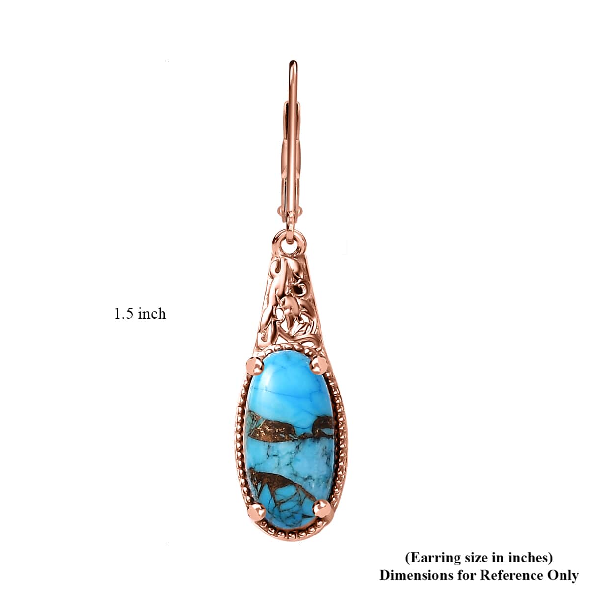 Matrix Chestnut Brine Turquoise 5.85 ctw Solitaire Lever Back Earrings in 14K RG Over Copper with Magnet and ION Plated RG Stainless Steel image number 5