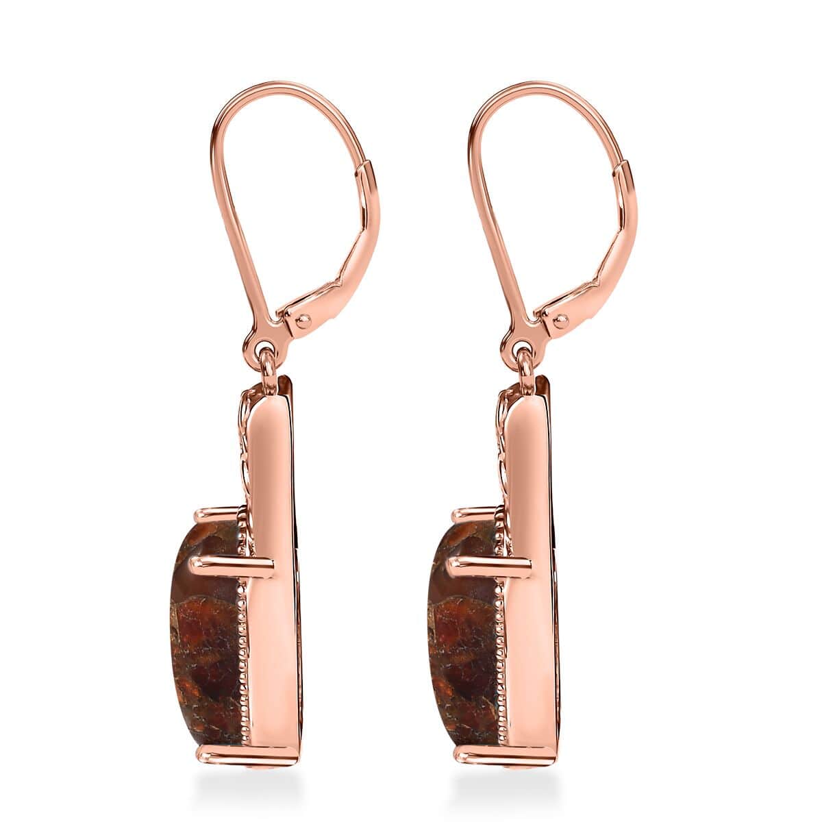 Matrix Chestnut Brine Turquoise 6.70 ctw Solitaire Lever Back Earrings in 14K RG Over Copper with Magnet and ION Plated RG Stainless Steel image number 2