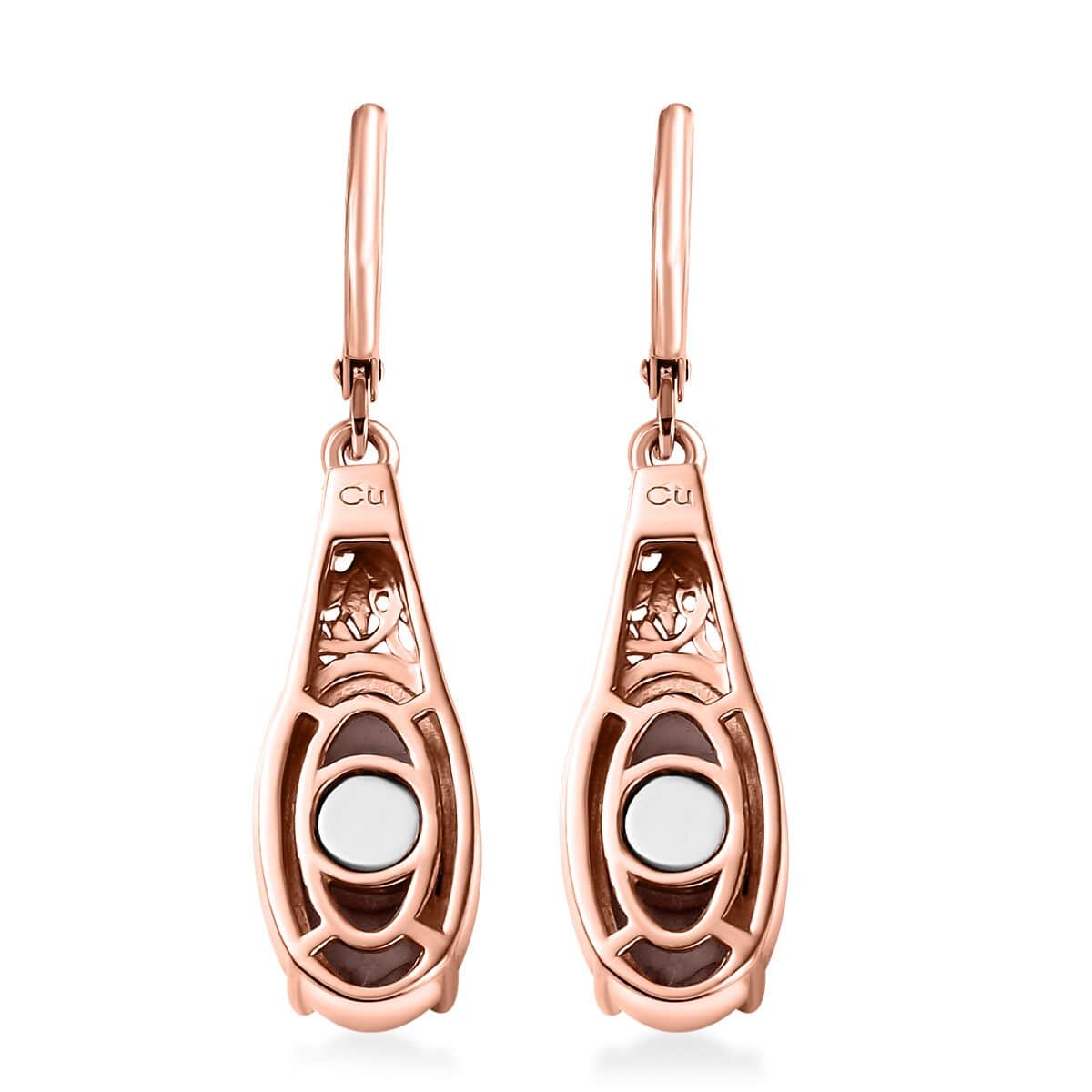 Matrix Chestnut Brine Turquoise 6.70 ctw Solitaire Lever Back Earrings in 14K RG Over Copper with Magnet and ION Plated RG Stainless Steel image number 3