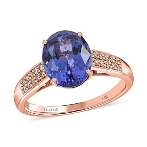 Luxoro 14K Rose Gold AAA Tanzanite and G-H I2 Diamond Ring (Size 6.5) 3.00 ctw