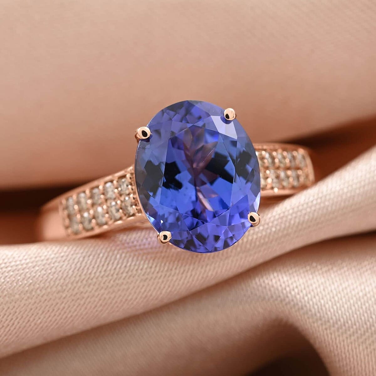 Luxoro 14K Rose Gold AAA Tanzanite and G-H I2 Diamond Ring (Size 6.5) 3.00 ctw image number 1