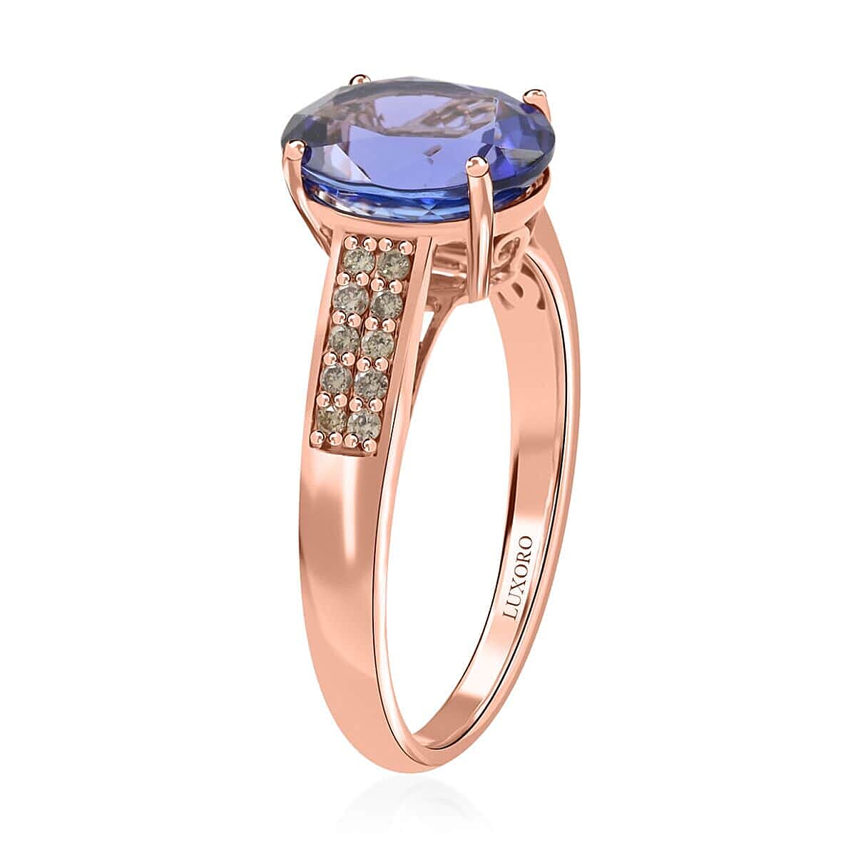 Luxoro 14K Rose Gold AAA Tanzanite and G-H I2 Diamond Ring (Size 6.5) 3.00 ctw image number 3