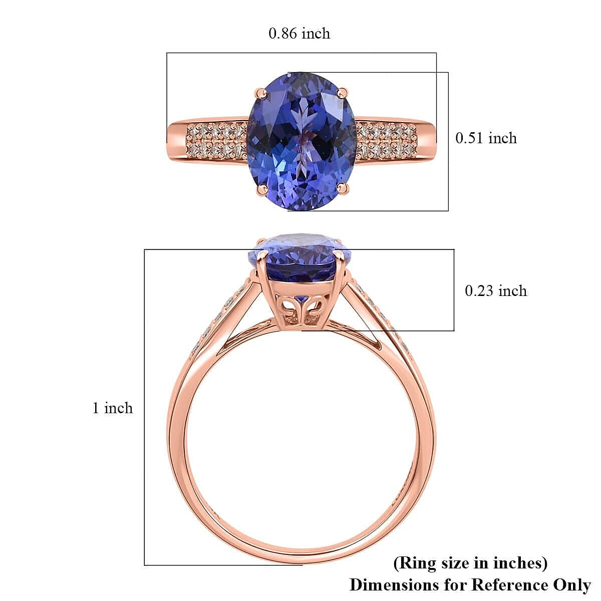 Luxoro 14K Rose Gold AAA Tanzanite and G-H I2 Diamond Ring (Size 6.5) 3.00 ctw image number 5