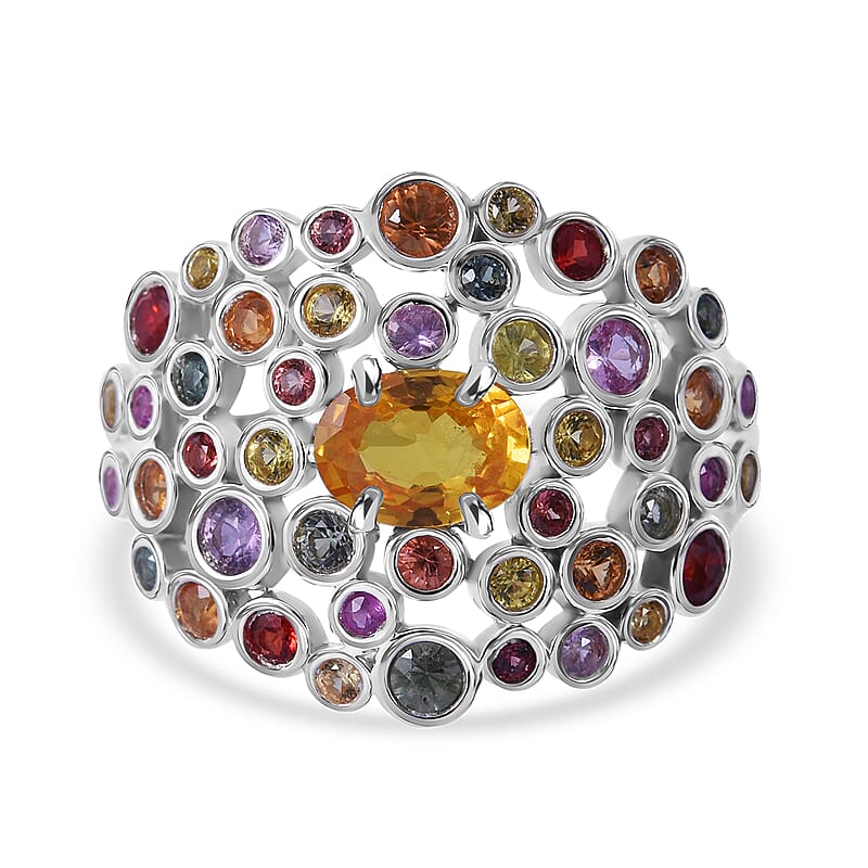Premium Multi Sapphire 2.80 ctw Bubbles Ring in Rhodium Over Sterling Silver (Size 10.0) 