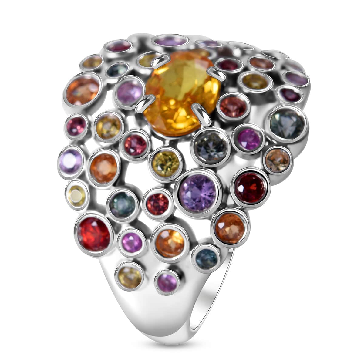 Premium Multi Sapphire 2.80 ctw Bubbles Ring in Rhodium Over Sterling Silver (Size 10.0)  image number 2