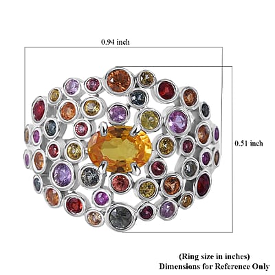 Premium Multi Sapphire 2.80 ctw Bubbles Ring in Rhodium Over Sterling Silver (Size 10.0) 