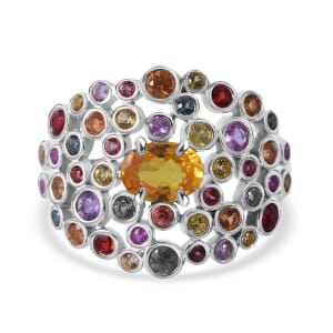 Premium Multi Sapphire 2.80 ctw Bubbles Ring in Rhodium Over Sterling Silver (Size 6.0) 