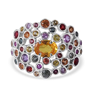 Premium Multi Sapphire 2.80 ctw Bubbles Ring in Rhodium Over Sterling Silver (Size 8.0) 