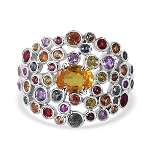 Premium Multi Sapphire 2.80 ctw Bubbles Ring in Rhodium Over Sterling Silver (Size 9.0) 