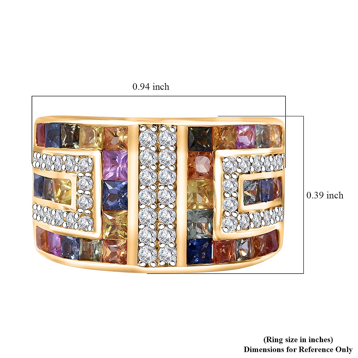 Premium Multi Sapphire and Moissanite 3.65 ctw Art Deco Ring in 18K Vermeil Yellow Gold Over Sterling Silver (Size 6.0)