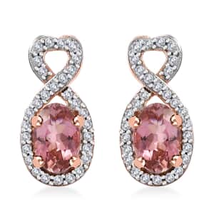 Premium Blush Tourmaline and White Zircon 1.25 ctw Heart Earrings in 18K Vermeil Rose Gold Over Sterling Silver