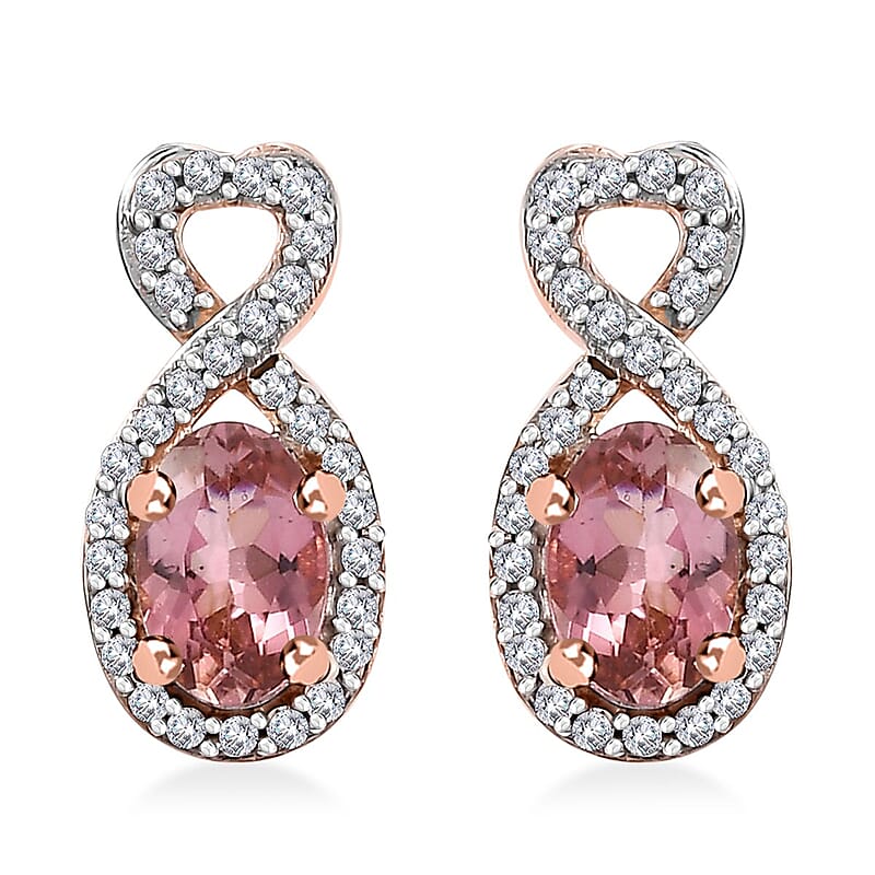 D'Joy Premium Blush Tourmaline and White Zircon 1.25 ctw Heart Earrings in 18K Vermeil Rose Gold Over Sterling Silver
