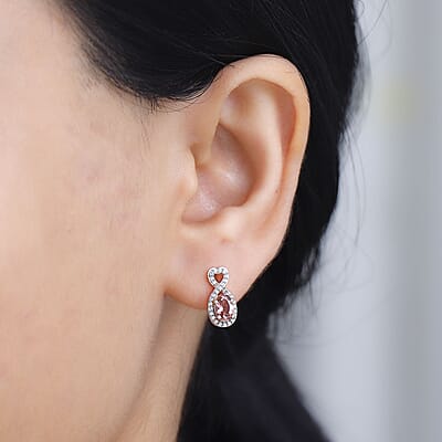 D'Joy Premium Blush Tourmaline and White Zircon 1.25 ctw Heart Earrings in 18K Vermeil Rose Gold Over Sterling Silver