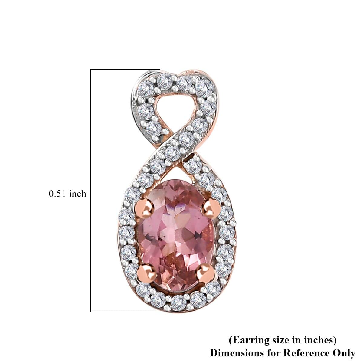 Premium Blush Tourmaline and White Zircon 1.25 ctw Heart Earrings in 18K Vermeil Rose Gold Over Sterling Silver image number 4