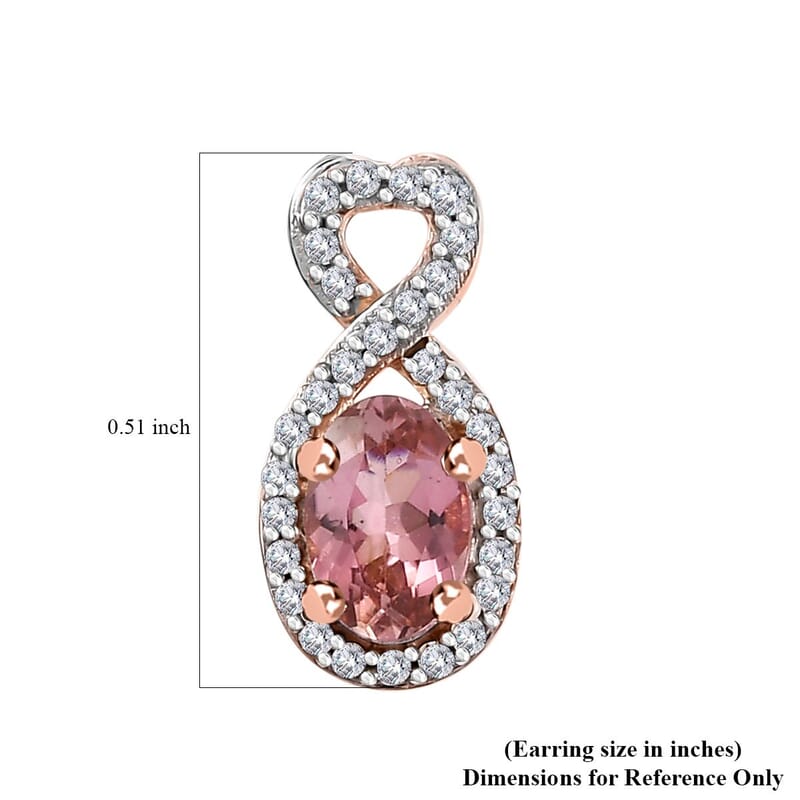 D'Joy Premium Blush Tourmaline and White Zircon 1.25 ctw Heart Earrings in 18K Vermeil Rose Gold Over Sterling Silver