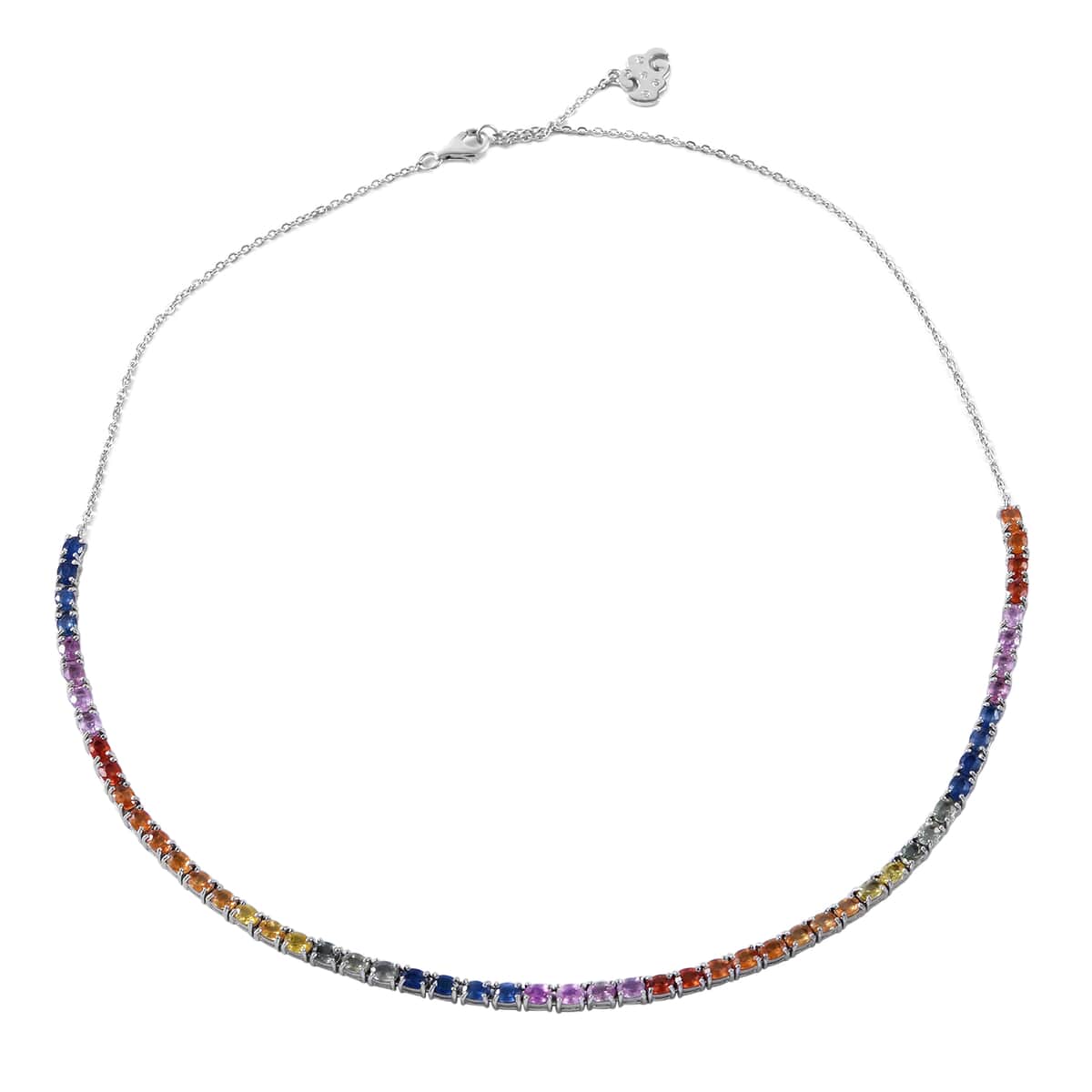 Premium Multi Sapphire and Moissanite 11.60 ctw Tennis Necklace in Rhodium Over Sterling Silver 18 Inches image number 0