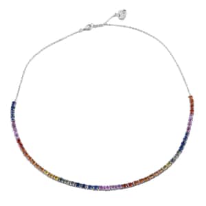 Premium Multi Sapphire and Moissanite 11.60 ctw Tennis Necklace in Rhodium Over Sterling Silver 18 Inches