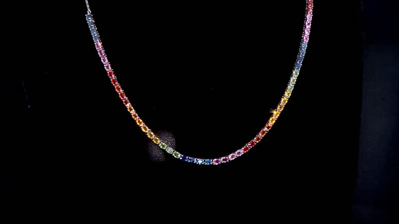 Premium Multi Sapphire and Moissanite 11.60 ctw Tennis Necklace in Rhodium Over Sterling Silver 18 Inches