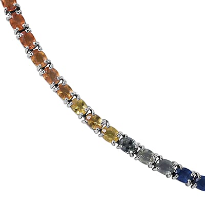Premium Multi Sapphire and Moissanite 11.60 ctw Tennis Necklace in Rhodium Over Sterling Silver 18 Inches