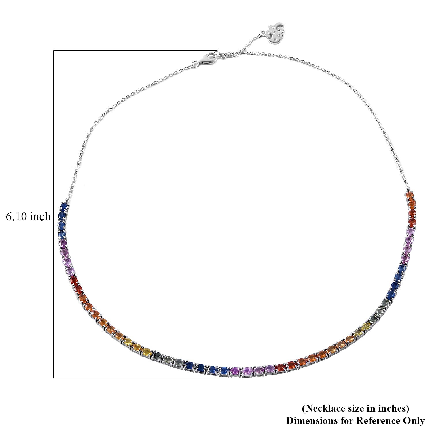 Premium Multi Sapphire and Moissanite 11.60 ctw Tennis Necklace in Rhodium Over Sterling Silver 18 Inches