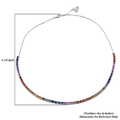 Premium Multi Sapphire and Moissanite 11.60 ctw Tennis Necklace in Rhodium Over Sterling Silver 18 Inches