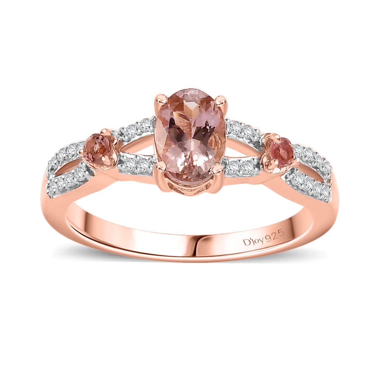 Premium Blush Tourmaline, Moissanite Ring in 18K Vermeil RG Over Sterling Silver (Size 10.0) 1.10 ctw image number 0