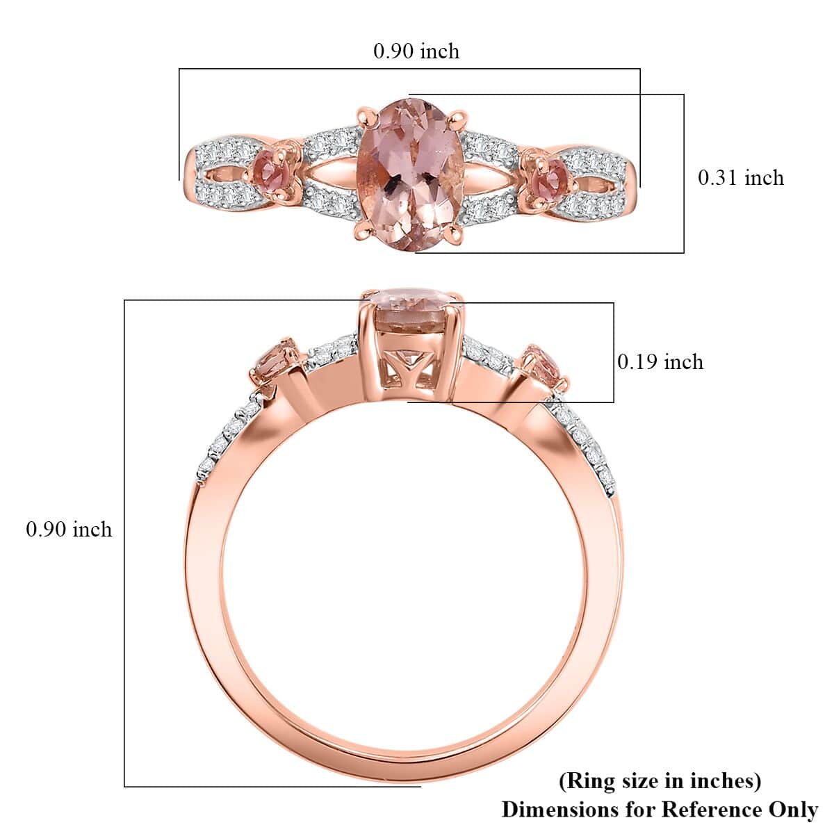 Premium Blush Tourmaline, Moissanite Ring in 18K Vermeil RG Over Sterling Silver (Size 10.0) 1.10 ctw image number 5