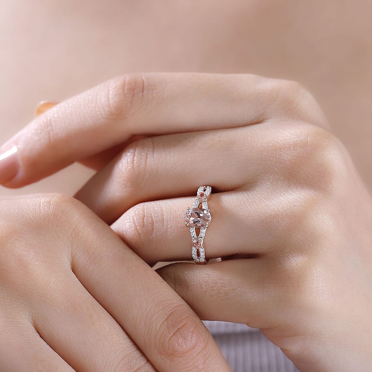 Premium Blush Tourmaline and Moissanite 1.10 ctw Heart Ring in 18K Vermeil Rose Gold Over Sterling Silver (Size 5.0) image number 2