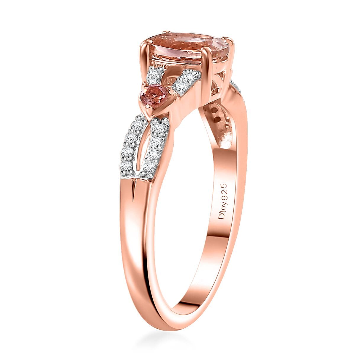 Premium Blush Tourmaline and Moissanite 1.10 ctw Heart Ring in 18K Vermeil Rose Gold Over Sterling Silver (Size 5.0) image number 3