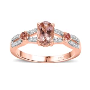 Premium Blush Tourmaline and Moissanite 1.10 ctw Heart Ring in 18K Vermeil Rose Gold Over Sterling Silver (Size 7.0)