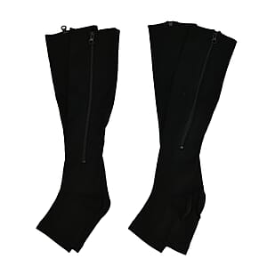 Set of 2 Pairs Black Zipper Compression Socks- S/M (13-16)