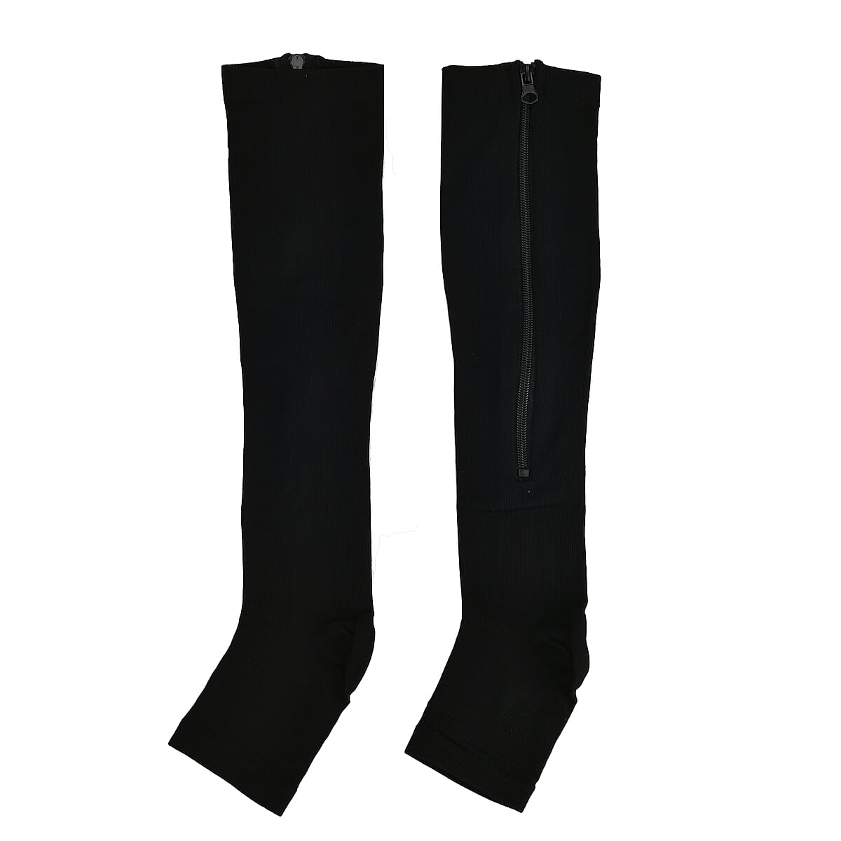 Set of 2 Pairs Black Zipper Compression Socks- L/XL (16-18) image number 1